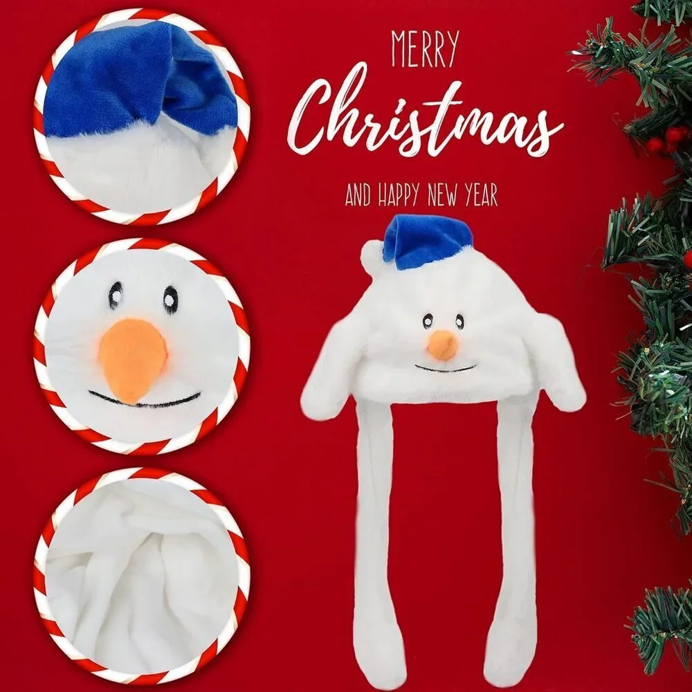 Kids Snowman Animal Hat with Ears Moving Jumping Pop Up Beating Plush Holiday